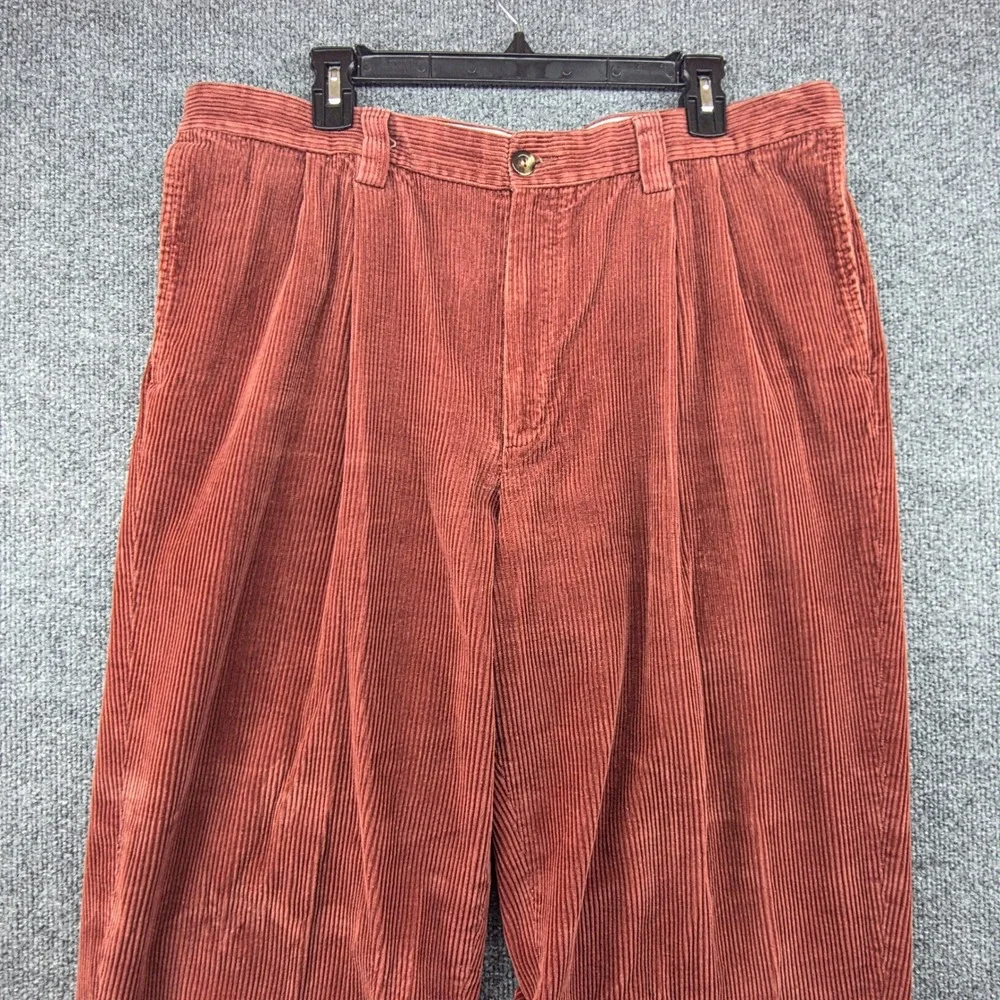 LL Bean Comfort‎ Waist Corduroy Pants Men 38 Red/Orange Pleated Casual